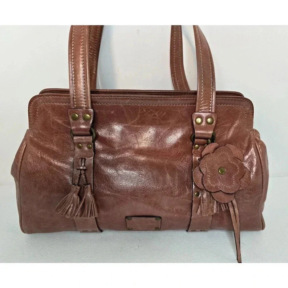 Rue Princesse Paris Distressed Leather Double Handle Shoulder Bag Handbag Tassel - Picture 2 of 12